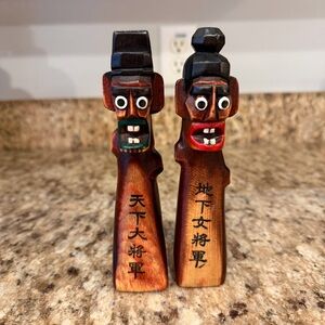 Vintage Korean Wooden Tiki Totem Pole Village Guardian Jangseung Figures General